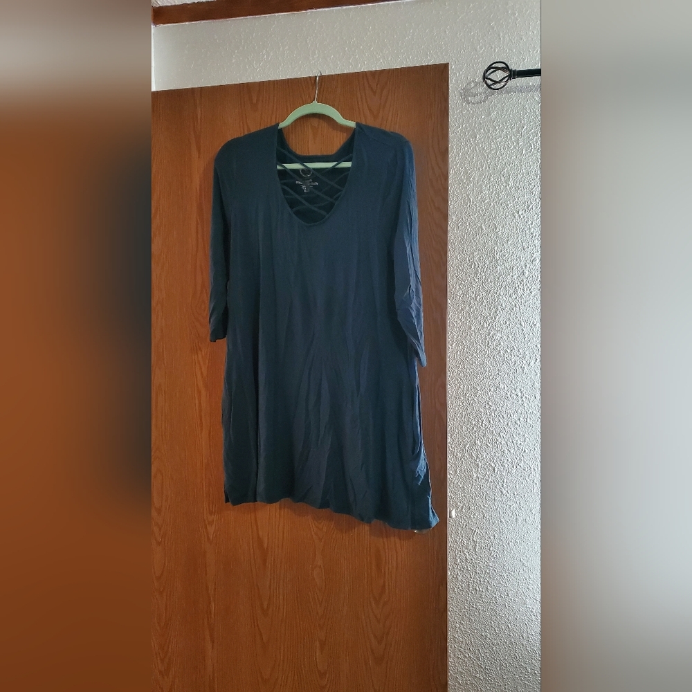 Teal V-Neck Top with Crisscross Design